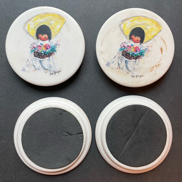 Vintage Ted Degrazia white ceramic coasters. Set of four - Picture 2 of 3
